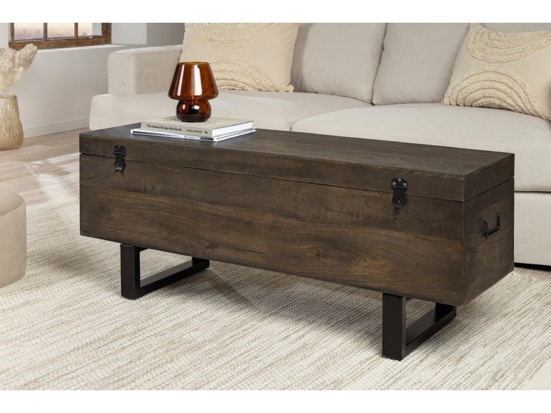 Banc coffre FACTORY LOFT – 115 cm – Bois de manguier taupe marron