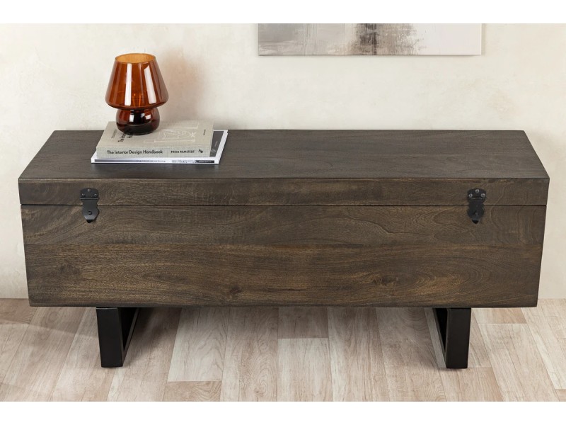 Banc coffre FACTORY LOFT – 115 cm – Bois de manguier taupe marron