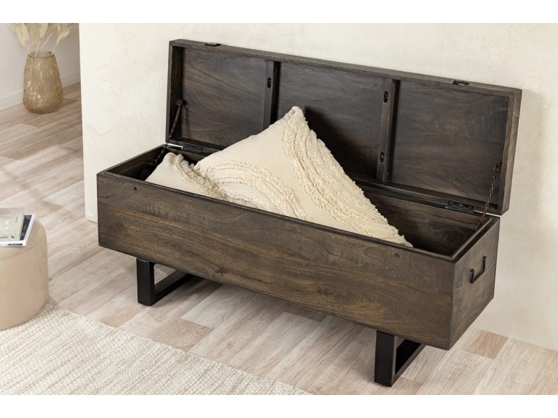 Banc coffre FACTORY LOFT – 115 cm – Bois de manguier taupe marron