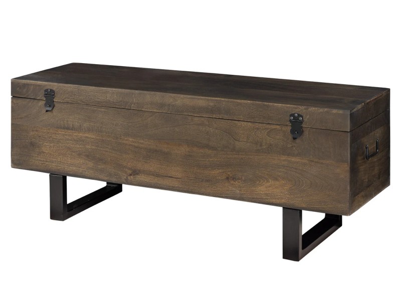 Banc coffre FACTORY LOFT – 115 cm – Bois de manguier taupe marron