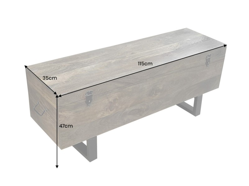 Banc coffre FACTORY LOFT – 115 cm – Bois de manguier taupe marron