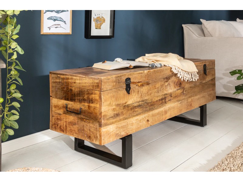 Banc coffre FACTORY LOFT – 115 cm – Bois de manguier naturel