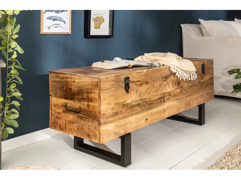 Banc Coffre FACTORY LOFT 115cm Bois Massif de Manguier - Adenia Home