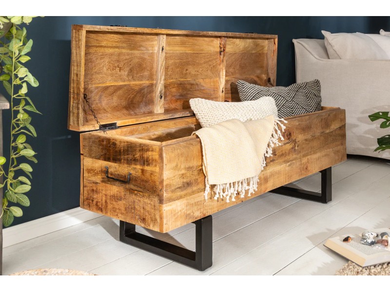 Banc coffre FACTORY LOFT – 115 cm – Bois de manguier naturel