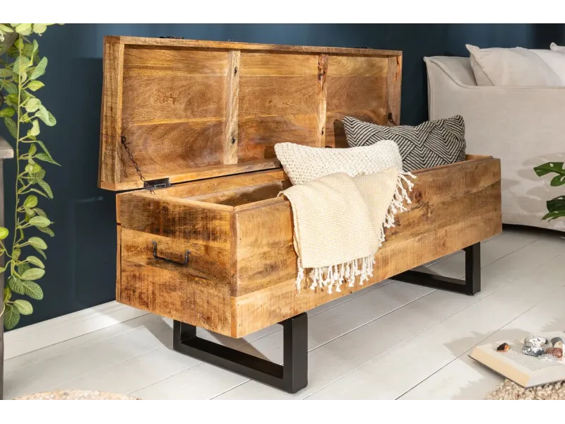 Banc Coffre FACTORY LOFT 115cm Bois Massif de Manguier - Adenia Home