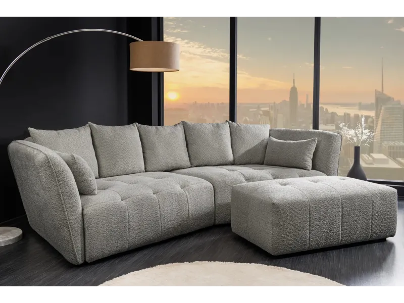 Tabouret ROYAL 120 cm bouclé gris – Adenia Home