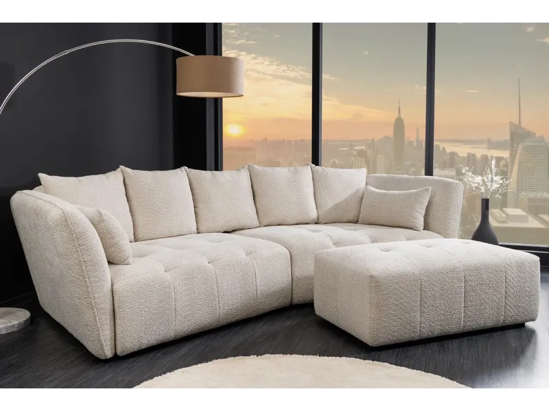 Canapé ROYAL 295 cm XL bouclé champagne beige – Adenia Home