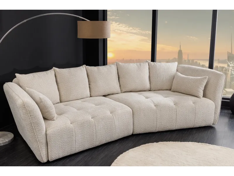 Canapé ROYAL 295 cm XL bouclé champagne beige – Adenia Home