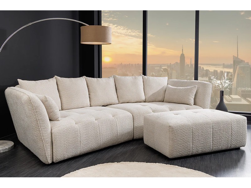 Tabouret ROYAL 120 cm bouclé champagne beige – Adenia Home