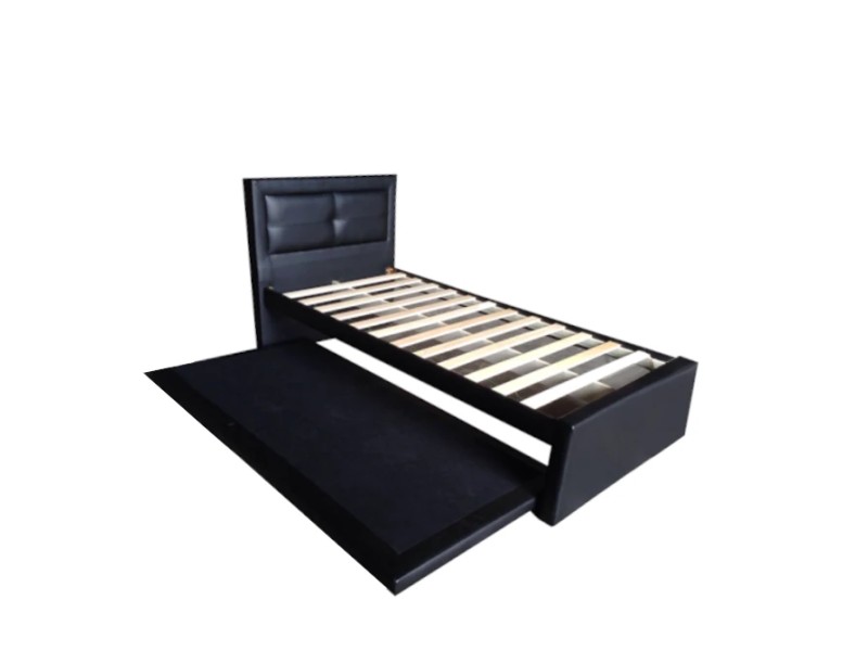 Lit gigogne de 90 x 200 cm en simili cuir coloris noir