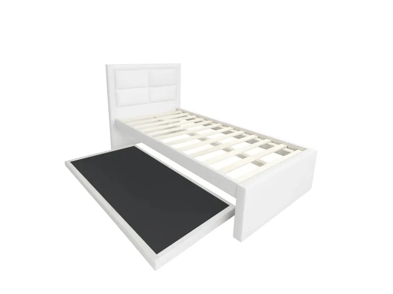 Lit gigogne de 90 x 200 cm en simili cuir coloris blanc