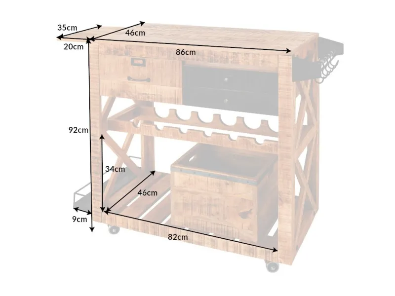 Meuble bar BODEGA 90 cm polyvalent en bois de manguier