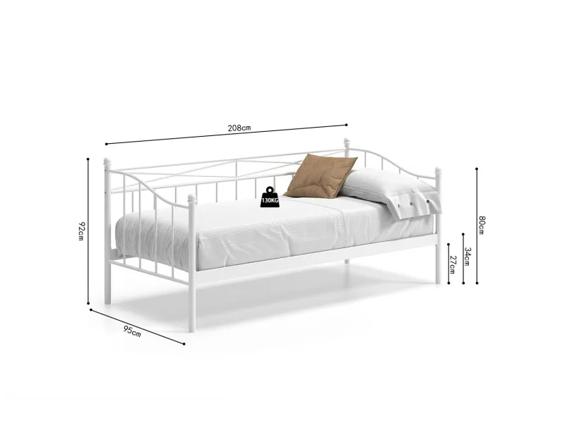 Lit fer forgé & lit métal |Lit banquette contemporain de 90x200 cm ...