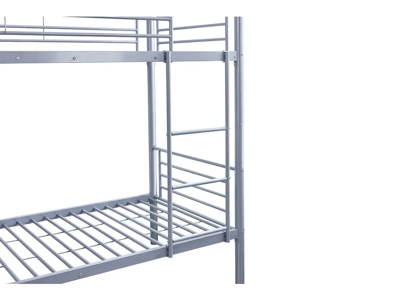 Lit superposé “Sammy” 90x200 cm divisible – Métal gris clair, robuste et modulable