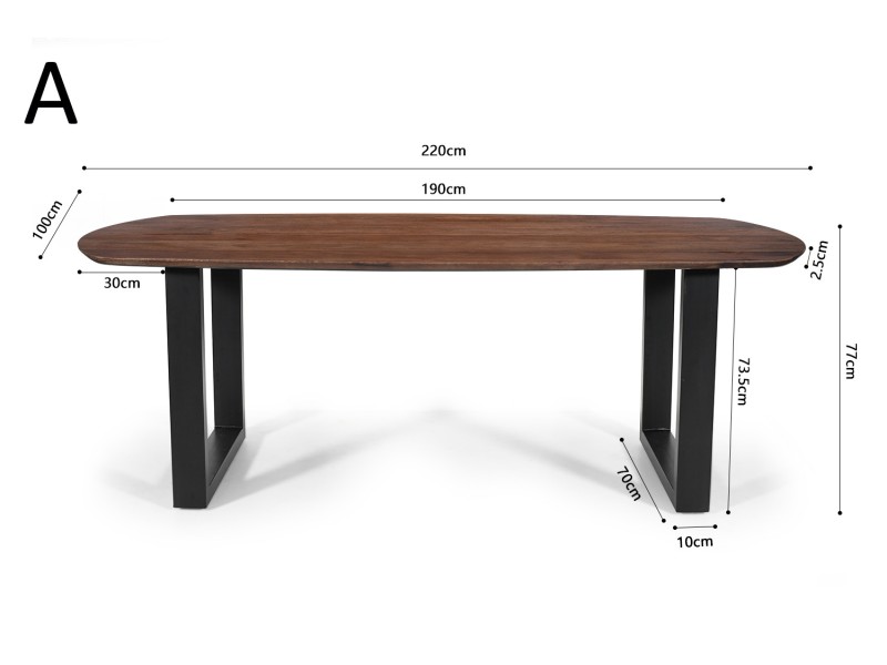 Table Tommy 220x100 cm – Design Ovale Danois & Pieds U Modulables
