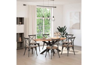 Table à manger GALAXIE ovale 200 cm – Bois chêne massif & métal noir