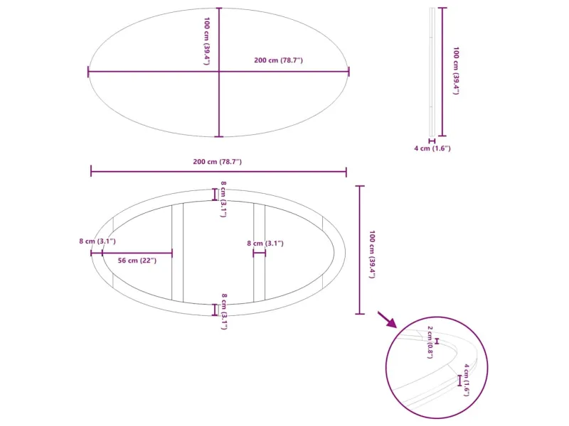 Table à manger GALAXIE ovale 200 cm – Bois chêne massif & métal noir