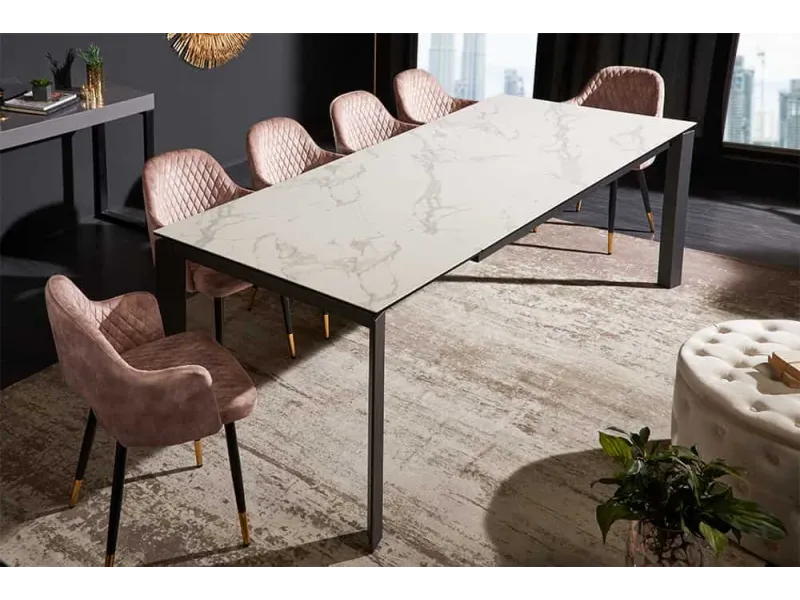 Table à manger extensible en céramique 180-225cm aspect marbre pas cher