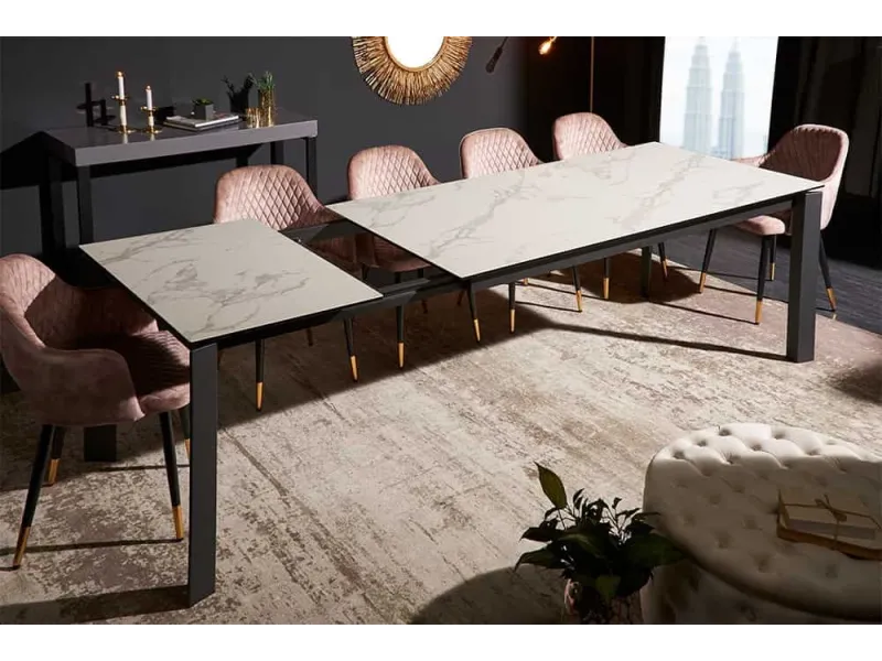 Table à manger extensible en céramique 180-225cm aspect marbre pas cher
