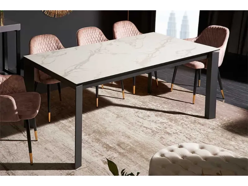 Table à manger extensible en céramique 180-225cm aspect marbre pas cher