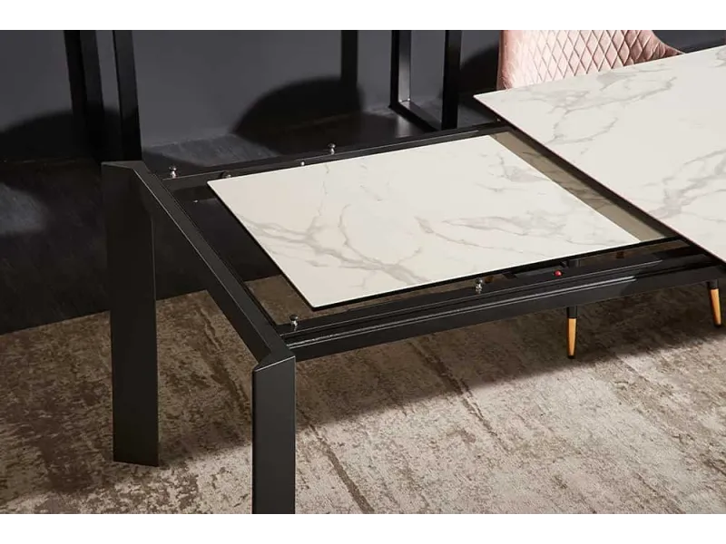Table à manger extensible en céramique 180-225cm aspect marbre pas cher
