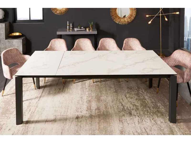 Table à manger extensible en céramique 180-225cm aspect marbre pas cher