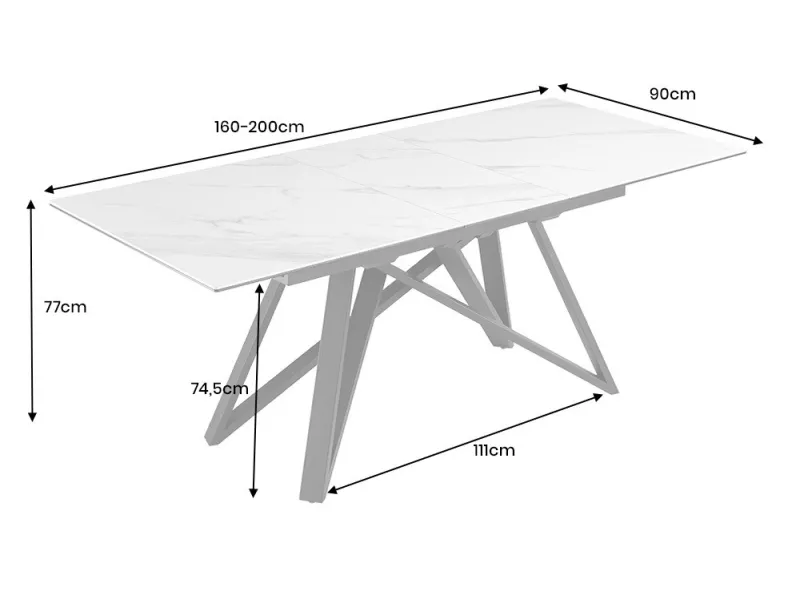 Table à manger extensible en céramique 180-225cm aspect marbre pas cher