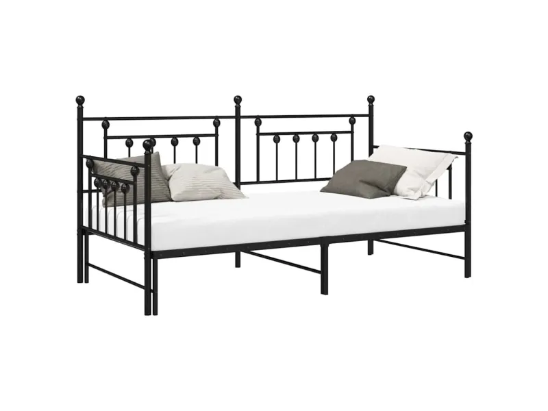 Cadre de lit de jour avec tête de lit Noir 90 x 200 cm Acier