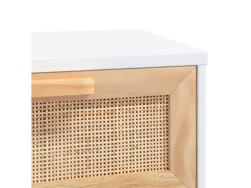 Table console Marron/Blanc 80x30x75 cm Bois massif pin/rotin naturel