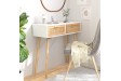 Table console Marron/Blanc 80x30x75 cm Bois massif pin/rotin naturel