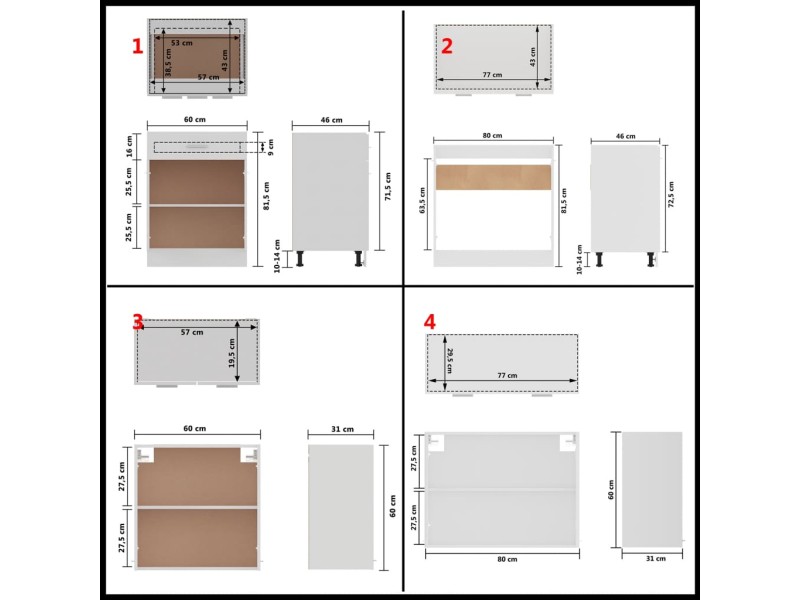 Ensemble de meubles de cuisine 4 pcs Blanc Aggloméré