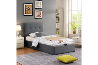 Lit coffre moderne de 90 x 200 cm en tissu coloris beige