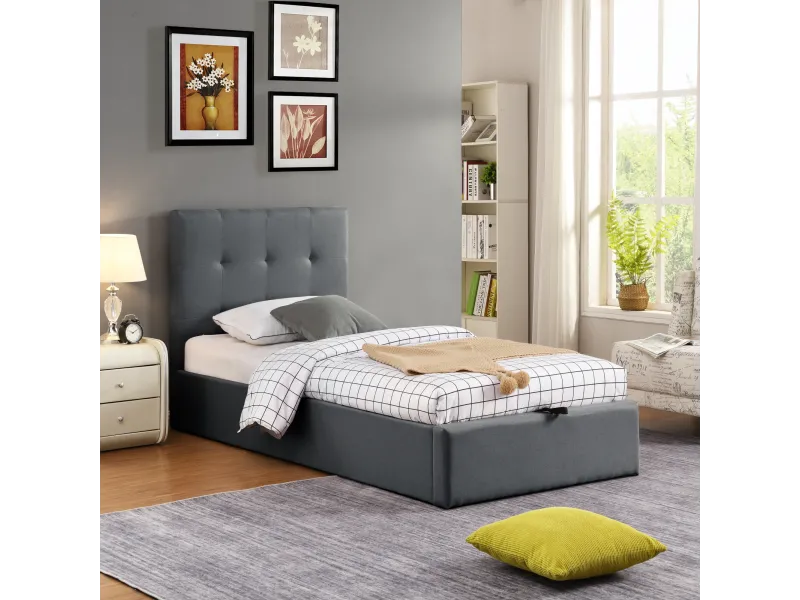 Lit coffre moderne de 90 x 200 cm en tissu coloris beige