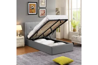 Lit coffre moderne de 90 x 200 cm en tissu coloris beige 2