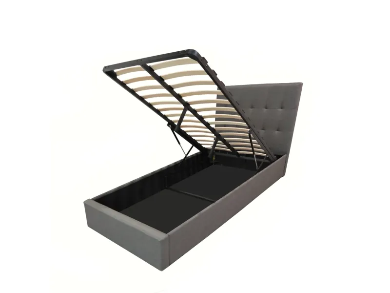 Lit coffre moderne de 90 x 200 cm en tissu coloris beige