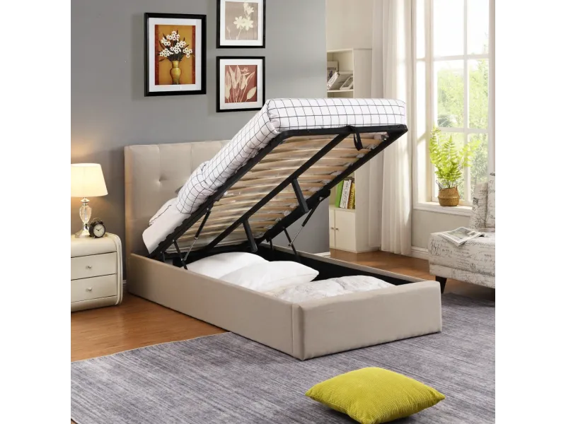 Lit coffre moderne de 90 x 200 cm en tissu coloris gris