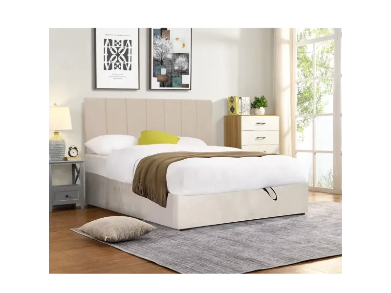 Lit coffre moderne de 160 x 200 cm en tissu coloris gris