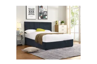 Ensemble lit coffre moderne en velours coloris taupe + matelas