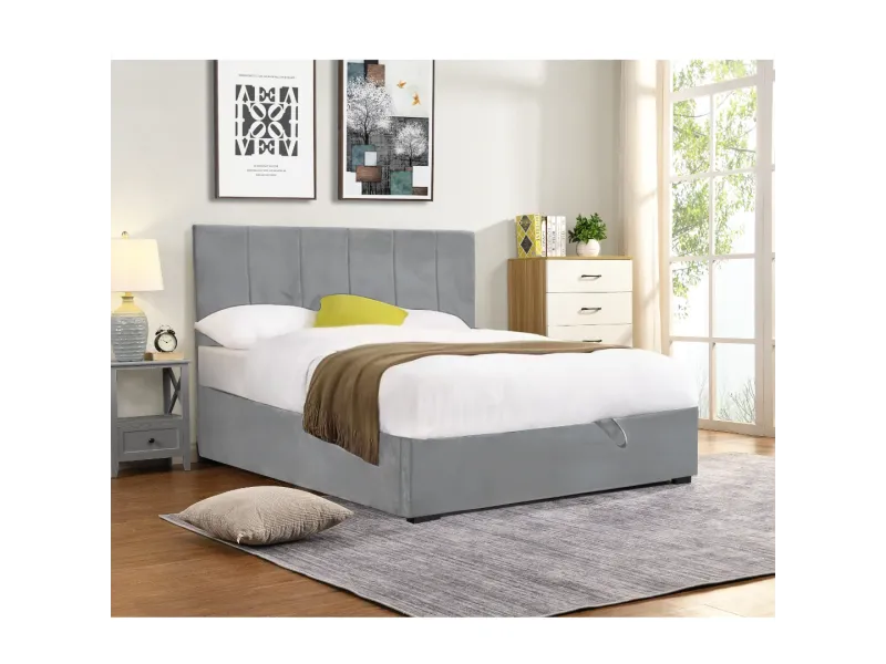 Lit coffre moderne de 90 x 200 cm en tissu coloris gris