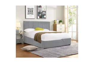 Lit coffre moderne de 90 x 200 cm en tissu coloris gris