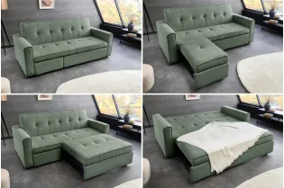 Canapé-lit extensible SMART, 180 cm, velours côtelé vert, canapé 2 places avec ressorts anti-affaissement 2