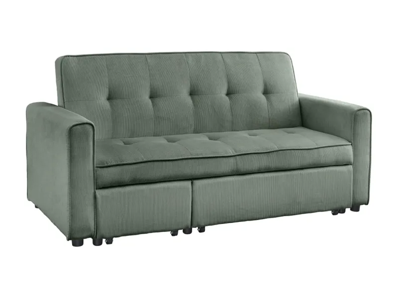 Canapé-lit extensible SMART, 180 cm, velours côtelé vert, canapé 2 places avec ressorts anti-affaissement