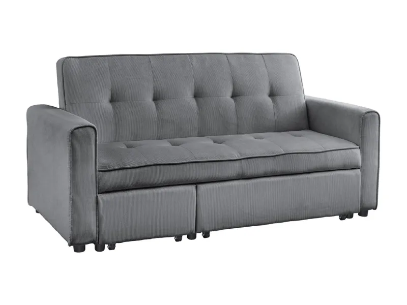 Canapé-lit extensible SMART, 180 cm, velours côtelé gris, canapé 2 places avec ressorts anti-affaissement