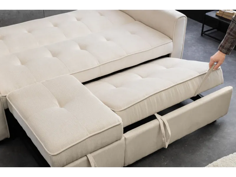 Canapé-lit extensible SMART, 180 cm, velours côtelé beige, canapé 2 places avec ressorts anti-affaissement