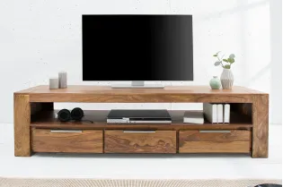 Meuble TV Moderne Bois Massif Sheesham Naturel 170 cm avec 3 Tiroirs – Meuble TV Bois Massif Salon