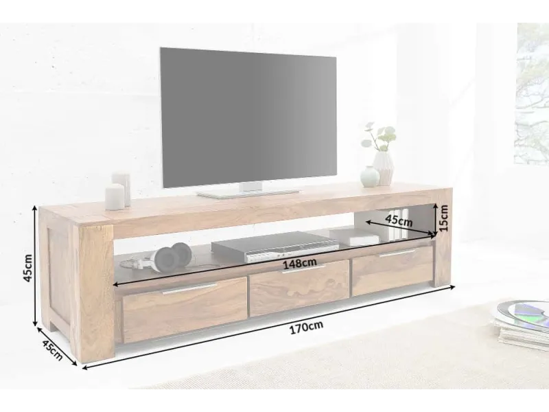Meuble TV MAKASSAR 170cm Bois Massif de Sheesham  - Adenia Home
