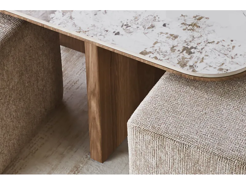 Table basse contemporaine |Table basse avec 6 poufs encastrable, ve...