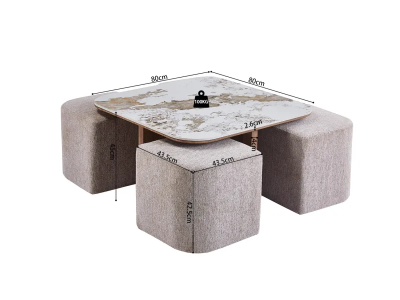 Table basse contemporaine |Table basse avec 6 poufs encastrable, ve...