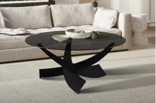 Pas cher Set de 2 tables basses rondes style industriel en bois vieilli