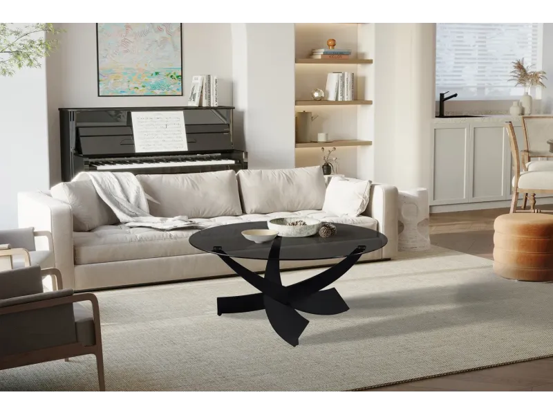 Pas cher Set de 2 tables basses rondes style industriel en bois vieilli